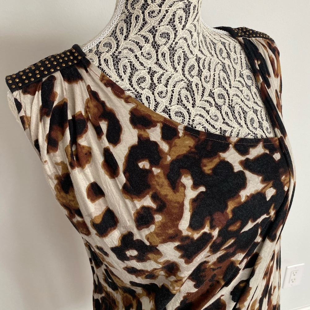 Asymetrical ruched animal print mid length dress (runs large)